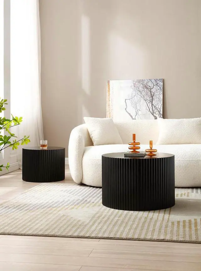 Alt view image 3 of 5 - Round Nesting Coffee Table Set of 2, 19.17Wood Side Tables with Storage