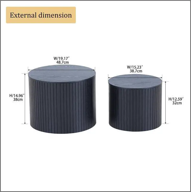 Alt view image 2 of 5 - Round Nesting Coffee Table Set of 2, 19.17Wood Side Tables with Storage