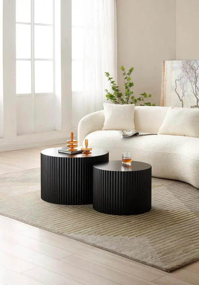 Alt view image 4 of 5 - Round Nesting Coffee Table Set of 2, 19.17Wood Side Tables with Storage