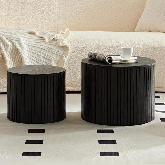 Alt view image 5 of 5 - Round Nesting Coffee Table Set of 2, 19.17Wood Side Tables with Storage