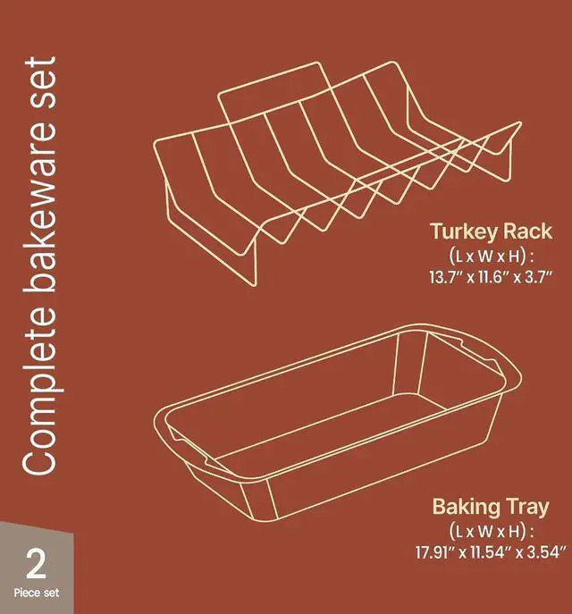 Alt view image 2 of 7 - BAKKEN Nonstick Turkey Roasting Pan with Rack 17 X 13 inch, Large Heavy-Duty Carbon Steel Roasting Pan, Wide Handles, Versatile for Baking, Grilling, & Roasting, Oven Safe Up to 450°F, Gray Marble