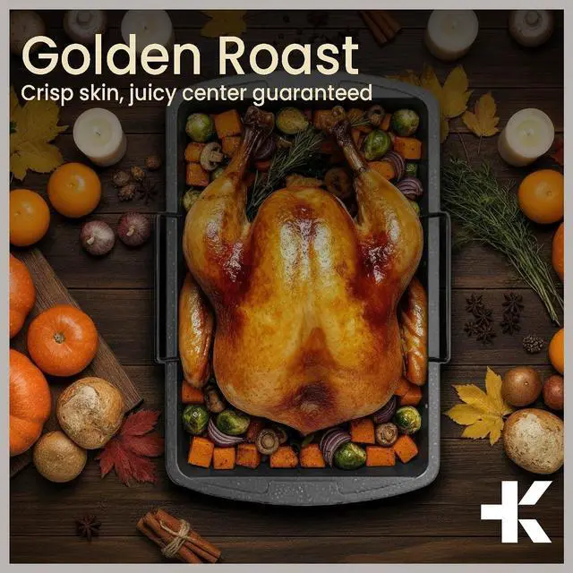Alt view image 6 of 7 - BAKKEN Nonstick Turkey Roasting Pan with Rack 17 X 13 inch, Large Heavy-Duty Carbon Steel Roasting Pan, Wide Handles, Versatile for Baking, Grilling, & Roasting, Oven Safe Up to 450°F, Gray Marble