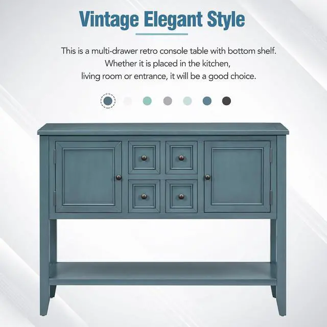Alt view image 6 of 7 - Merax Wood Farmhouse Buffet Table with Storage Shelf, 2 Drawers and Cabinets Buffet Coffee Bar Cabinet for Living Room Dinning Room Kitchen (Dark Blue)