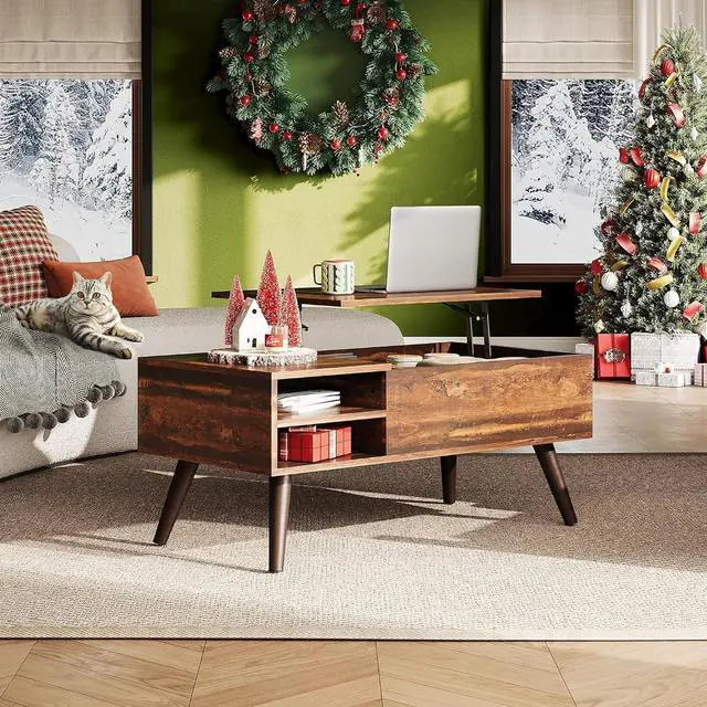 Alt view image 2 of 7 - WLIVE Lift Top Coffee Table with Hidden Storage, Adjustable Shelf, Brown