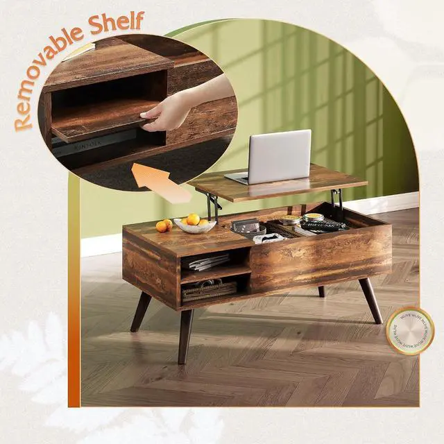 Alt view image 6 of 7 - WLIVE Lift Top Coffee Table with Hidden Storage, Adjustable Shelf, Brown