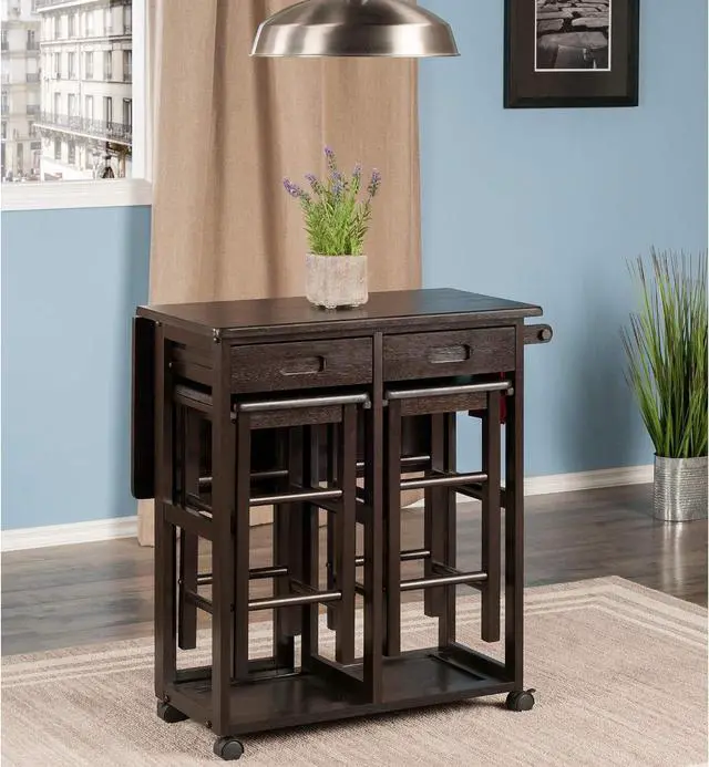 Alt view image 3 of 7 - Winsome Suzanne Kitchen Table Set with Stools, Coffee, 33"