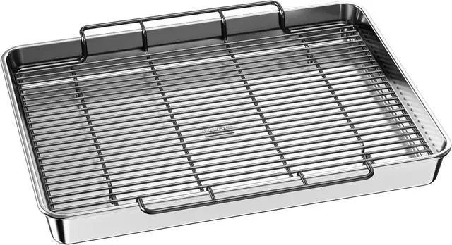 Main image of Baker's Secret Non-Toxic Large Roasting Pan 18" with Rack, Roaster 100% Recycled Aluminum, Turkey Roasting Pan, Vegetables, Poultry - The Natural Aluminum Collection PFOA, PFOS, and PTFE free