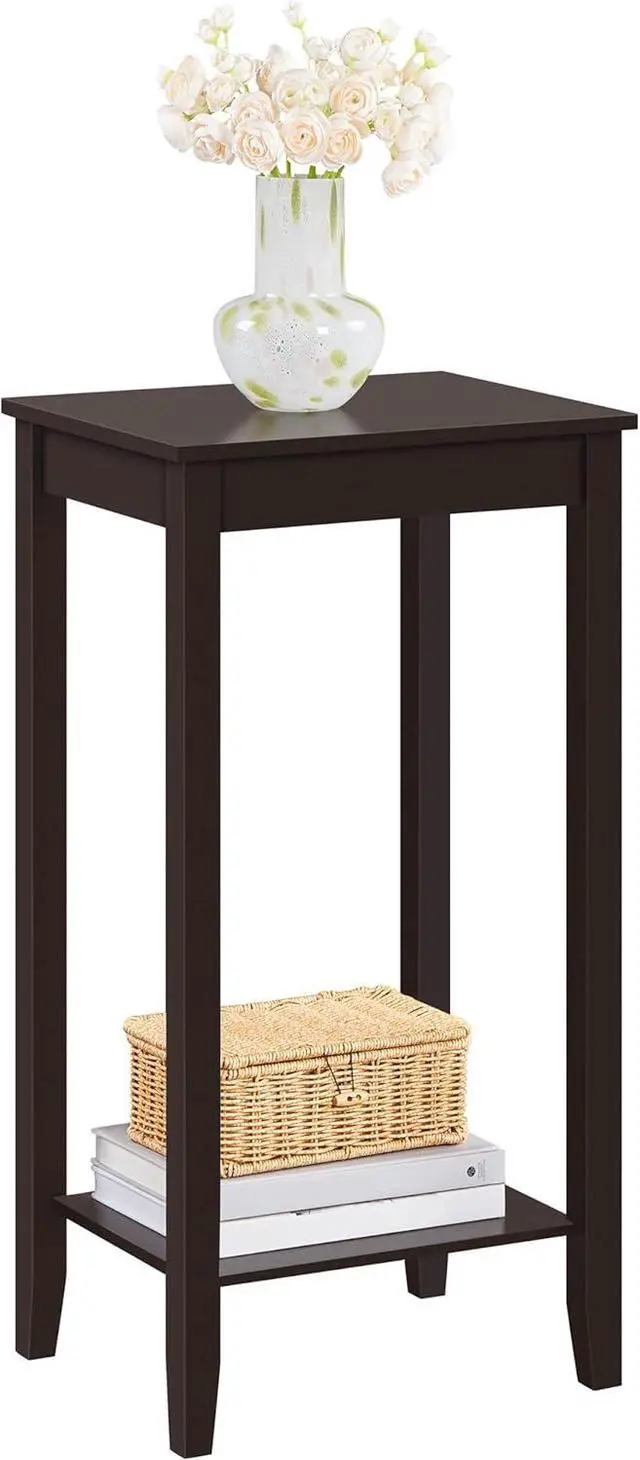 Main image of Topeakmart Tall Narrow Side Table, 2-Tier Espresso Nightstand with Storage