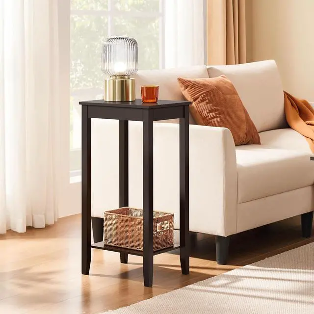 Alt view image 2 of 7 - Topeakmart Tall Narrow Side Table, 2-Tier Espresso Nightstand with Storage