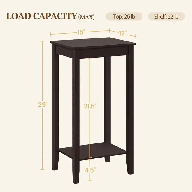 Alt view image 3 of 7 - Topeakmart Tall Narrow Side Table, 2-Tier Espresso Nightstand with Storage