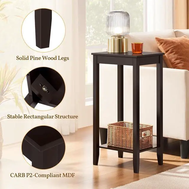 Alt view image 5 of 7 - Topeakmart Tall Narrow Side Table, 2-Tier Espresso Nightstand with Storage