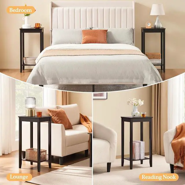 Alt view image 6 of 7 - Topeakmart Tall Narrow Side Table, 2-Tier Espresso Nightstand with Storage