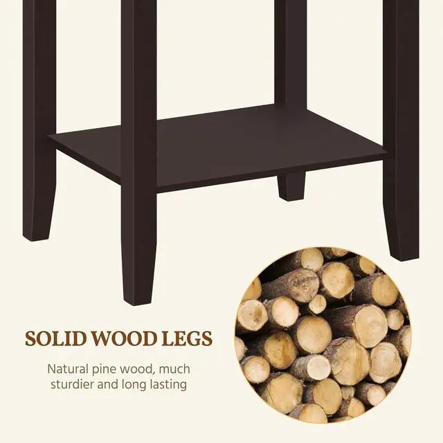 Alt view image 7 of 7 - Topeakmart Tall Narrow Side Table, 2-Tier Espresso Nightstand with Storage