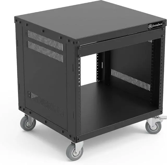 Main image of AxcessAbles 8U 19 Homelab Server Rack | 550-LB Capacity | Open Frame with Removable Side Panels | Rolling Rack Cabinet w/Locking 3 Casters | Network, AV & Studio Gear | Includes 5mm & 6mm Screws