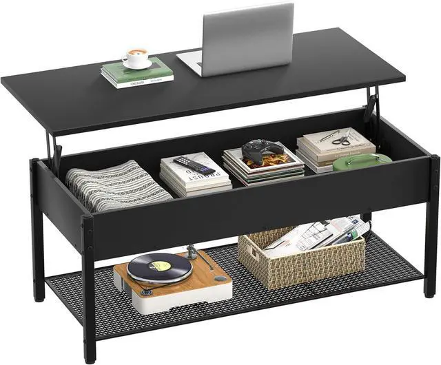 Main image of Homieasy 41.7" Lift Top Coffee Table for Living Room, Wood Center Table with Hidden Compartment and Storage Shelf, Modern Rising Tabletop Desk for Small Space, Black