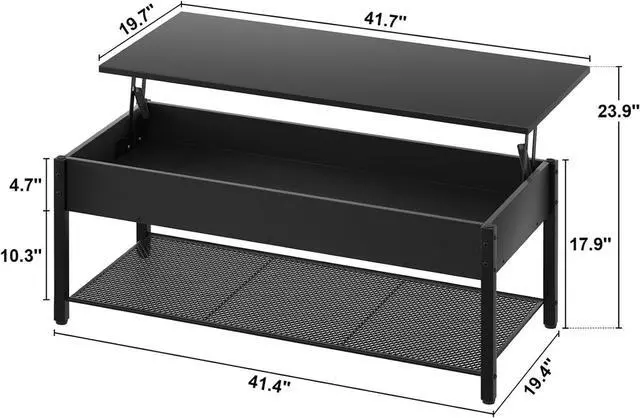 Alt view image 3 of 7 - Homieasy 41.7" Lift Top Coffee Table for Living Room, Wood Center Table with Hidden Compartment and Storage Shelf, Modern Rising Tabletop Desk for Small Space, Black