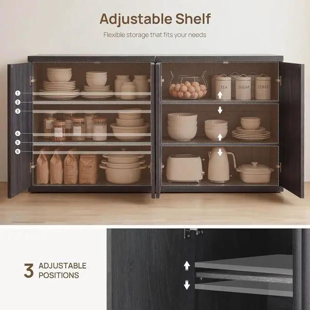 Alt view image 5 of 7 - SICOTAS Buffet Cabinet with Storage Sideboard Cabinet with Doors & Shelves
