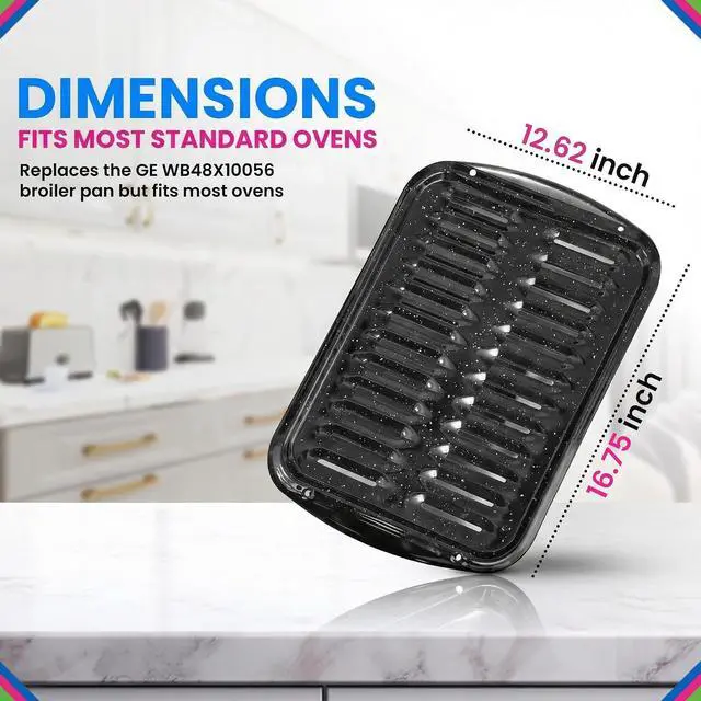 Alt view image 5 of 6 - Broiler Pan for Oven Nonstick Porcelain Enamel Coated - W 12. 62" X L 16.75" GE WB48X10056 Replacement for Oven With Rack Withstands High Temperatures - Circulates Heat Evenly and Drains Fat