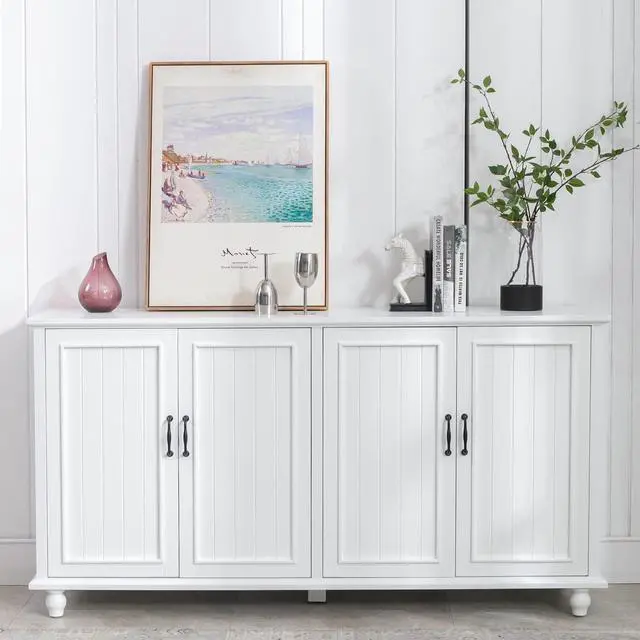 Alt view image 5 of 7 - Sideboard Buffet Cabinet with 4 Doors, Vintage Coffee Bar Station, White
