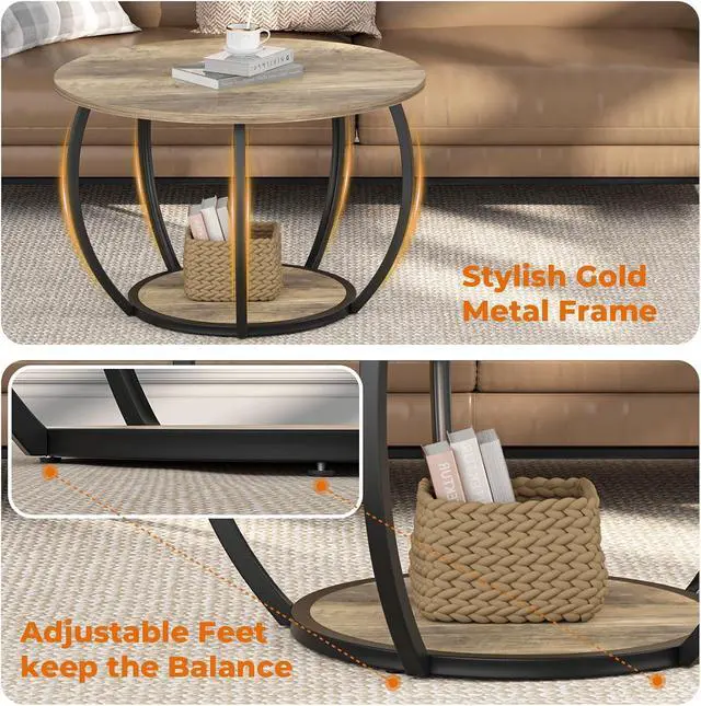 Alt view image 4 of 7 - GreenForest Small Round Coffee Table Living Room