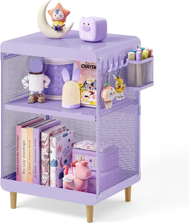 Main image of SYKIARIOL Kids Nightstand for Girls, 3-Tier Storage Shelf, Purple
