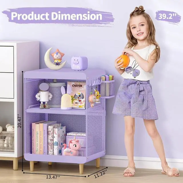 Alt view image 3 of 7 - SYKIARIOL Kids Nightstand for Girls, 3-Tier Storage Shelf, Purple