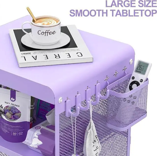 Alt view image 5 of 7 - SYKIARIOL Kids Nightstand for Girls, 3-Tier Storage Shelf, Purple