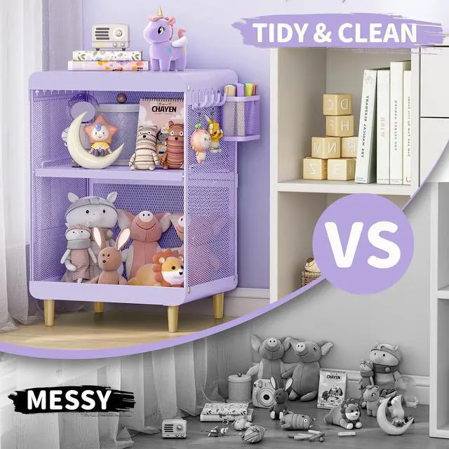 Alt view image 6 of 7 - SYKIARIOL Kids Nightstand for Girls, 3-Tier Storage Shelf, Purple