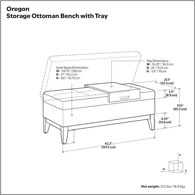 Alt view image 3 of 7 - SIMPLIHOME Oregon 42" Wide Vegan Leather Storage Ottoman in Saddle Brown