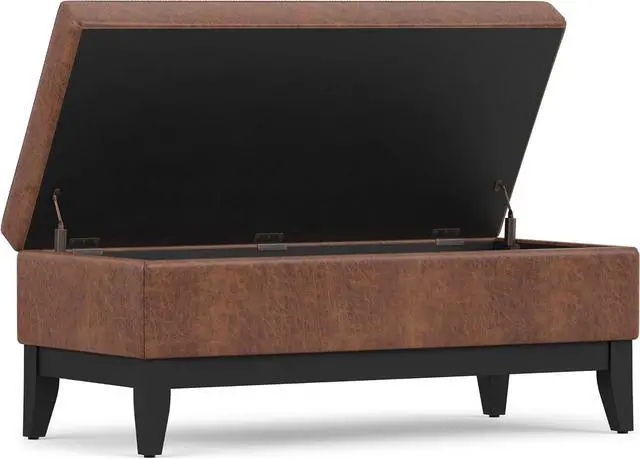 Alt view image 5 of 7 - SIMPLIHOME Oregon 42" Wide Vegan Leather Storage Ottoman in Saddle Brown