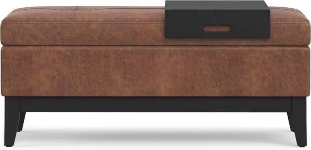 Alt view image 7 of 7 - SIMPLIHOME Oregon 42" Wide Vegan Leather Storage Ottoman in Saddle Brown