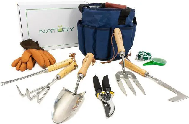 Main image of Garden Tools Set Premium Stainless Steel Gardening Hand Tools with Solid Beechwood Handle Gardening Kit with Rake, Shovel, Gloves, Shears, Tool Organizer Garden Gifts for Women and Men