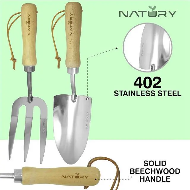 Alt view image 3 of 7 - Garden Tools Set Premium Stainless Steel Gardening Hand Tools with Solid Beechwood Handle Gardening Kit with Rake, Shovel, Gloves, Shears, Tool Organizer Garden Gifts for Women and Men
