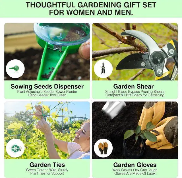 Alt view image 6 of 7 - Garden Tools Set Premium Stainless Steel Gardening Hand Tools with Solid Beechwood Handle Gardening Kit with Rake, Shovel, Gloves, Shears, Tool Organizer Garden Gifts for Women and Men