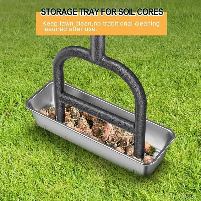 Alt view image 6 of 7 - Dolibest Lawn Coring Aerator, Manual Lawn Aerator, 3 Stainless Steel Corer Plug Aerator with Soil Core Storage Tray, Pre-Assembled Manual Grass Aerating Tool & Clean Hand Tool, Improving Lawn Health
