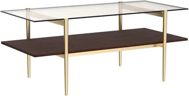 Alt view image 4 of 7 - Saint Mossi Tadio Double Layer Glass Coffee Table for Living Room, Brown Glass & Coffee Brown MDF Bottom Shelf