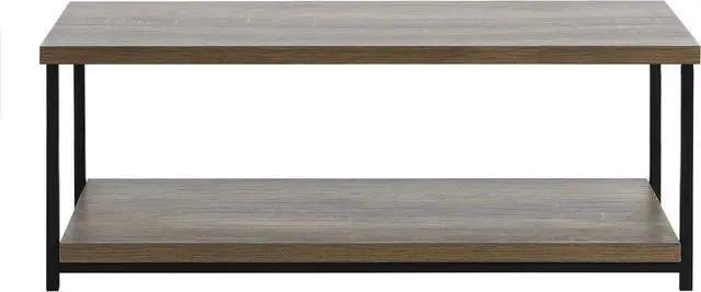 Alt view image 4 of 7 - Household Essentials Rectangular Coffee Table with Storage Shelf in Rustic Wood Grain and Black Metal Frame, Ashwood