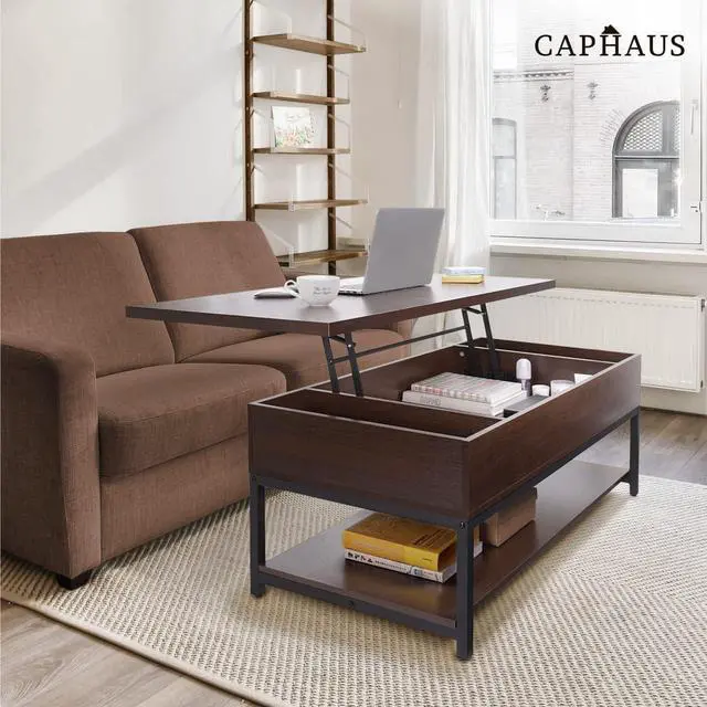 Alt view image 2 of 7 - CAPHAUS Lift Top Coffee Table with Storage, Rising Top for Living Room, 47" Espresso