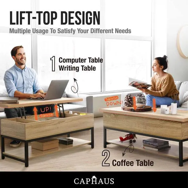 Alt view image 5 of 7 - CAPHAUS Lift Top Coffee Table with Storage, Rising Top for Living Room, 47" Espresso