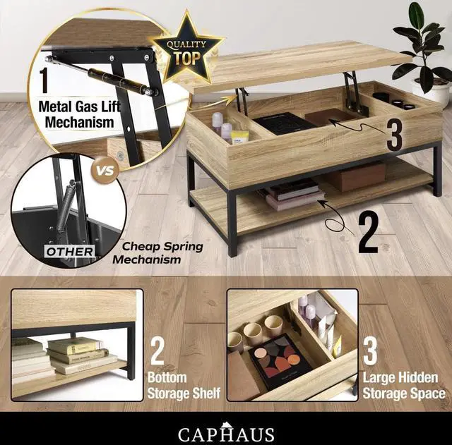 Alt view image 6 of 7 - CAPHAUS Lift Top Coffee Table with Storage, Rising Top for Living Room, 47" Espresso