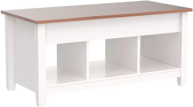 Alt view image 5 of 7 - Casart Coffee Table with Hidden Storage Compartment, Display Shelves, Lift Tabletop for Living Room, Bedroom, Home&Office Furniture Retro Central Table Lift Top Tea Dining Table (White+Brown)