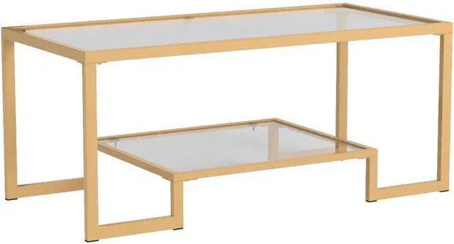 Alt view image 3 of 3 - Gold Metal Glass Accent Coffee Cocktail Table with Shelf