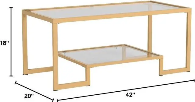 Alt view image 2 of 3 - Gold Metal Glass Accent Coffee Cocktail Table with Shelf