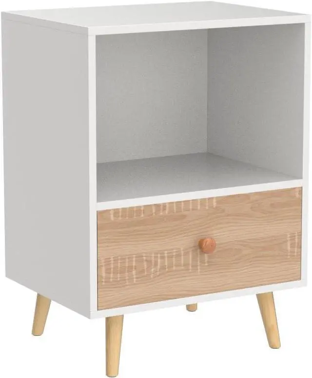 Alt view image 6 of 7 - JAXPETY Nightstands Set of 2, Night Stand with Drawer and Open Storage Shelf, Bedside Tables with Solid Wood Legs, End Table, Side Table, for Bedroom(2-Pack, White)