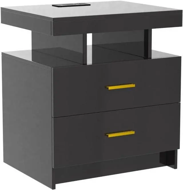 Alt view image 4 of 7 - LED Nightstand with Body Sensor and USB Type-C Charging - Black