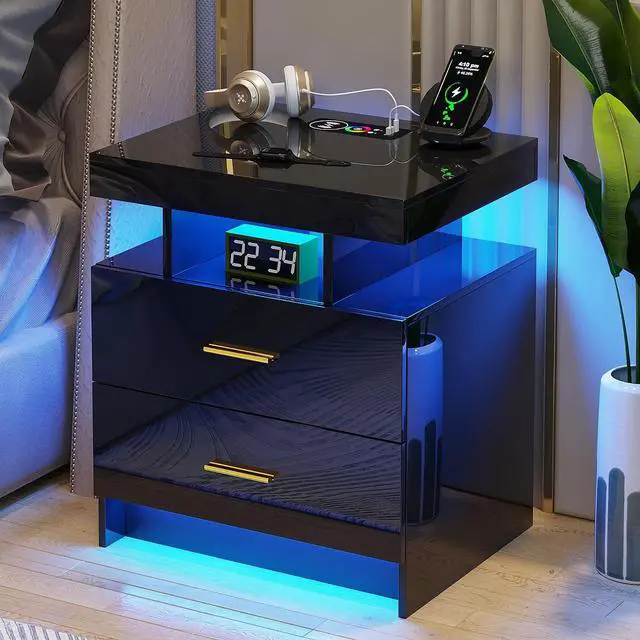 Main image of LED Nightstand with Body Sensor and USB Type-C Charging - Black