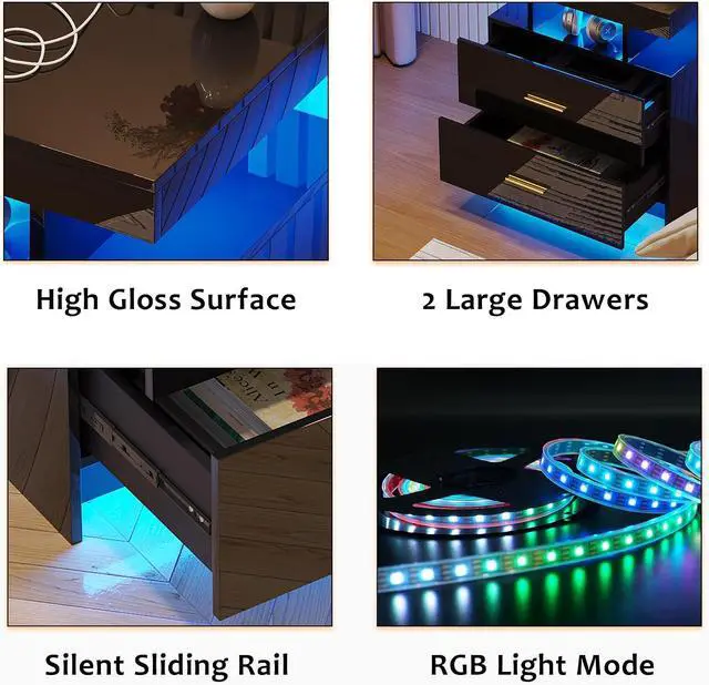 Alt view image 7 of 7 - LED Nightstand with Body Sensor and USB Type-C Charging - Black