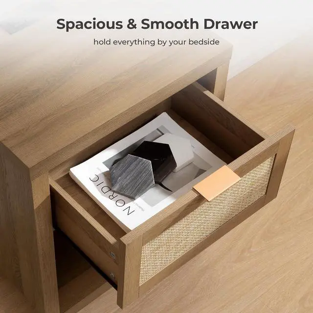 Alt view image 4 of 7 - SICOTAS Rattan Night Stand with Charging Station Farmhouse Nightstand