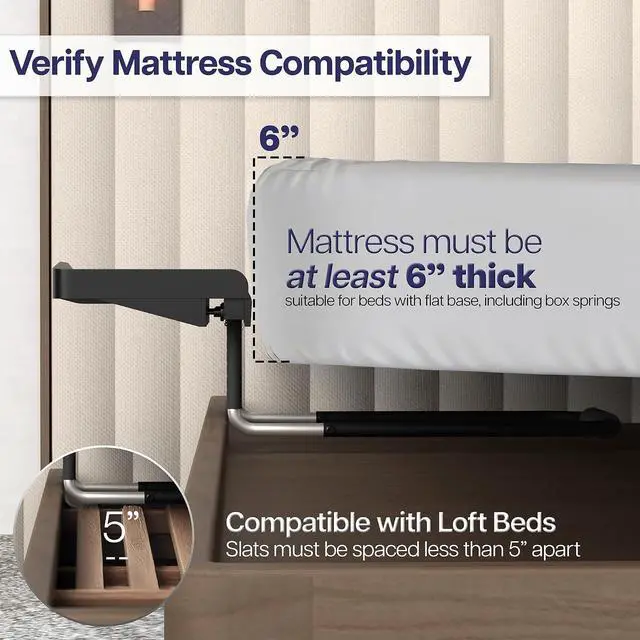 Alt view image 4 of 7 - Height Adjustable Under Mattress 17 inch Bedside Shelf, Works with Lofts and Beds Without Frames, Heavy Duty Storage Tray, Fits Laptops, Books, and Drinks, Nightstand Alternative, Black
