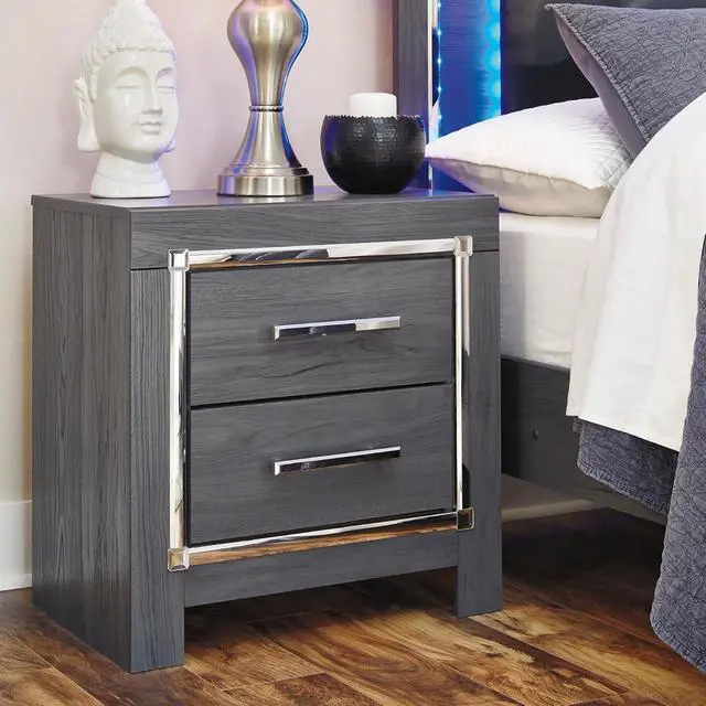 Alt view image 2 of 7 - Signature Design by Ashley 2 Drawer Nightstand with Charging Station, Gray